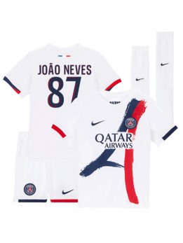 Billige Paris Saint-Germain Joao Neves #87 Bortedraktsett Barn 2024-25 Kortermet (+ Korte bukser)